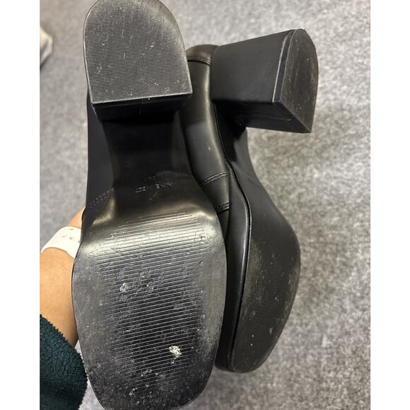 Nine West Women’s 8.5 Black Slip-On Block Chunky Heel Gold Chain Loafers Shoes - Picture 7 of 8